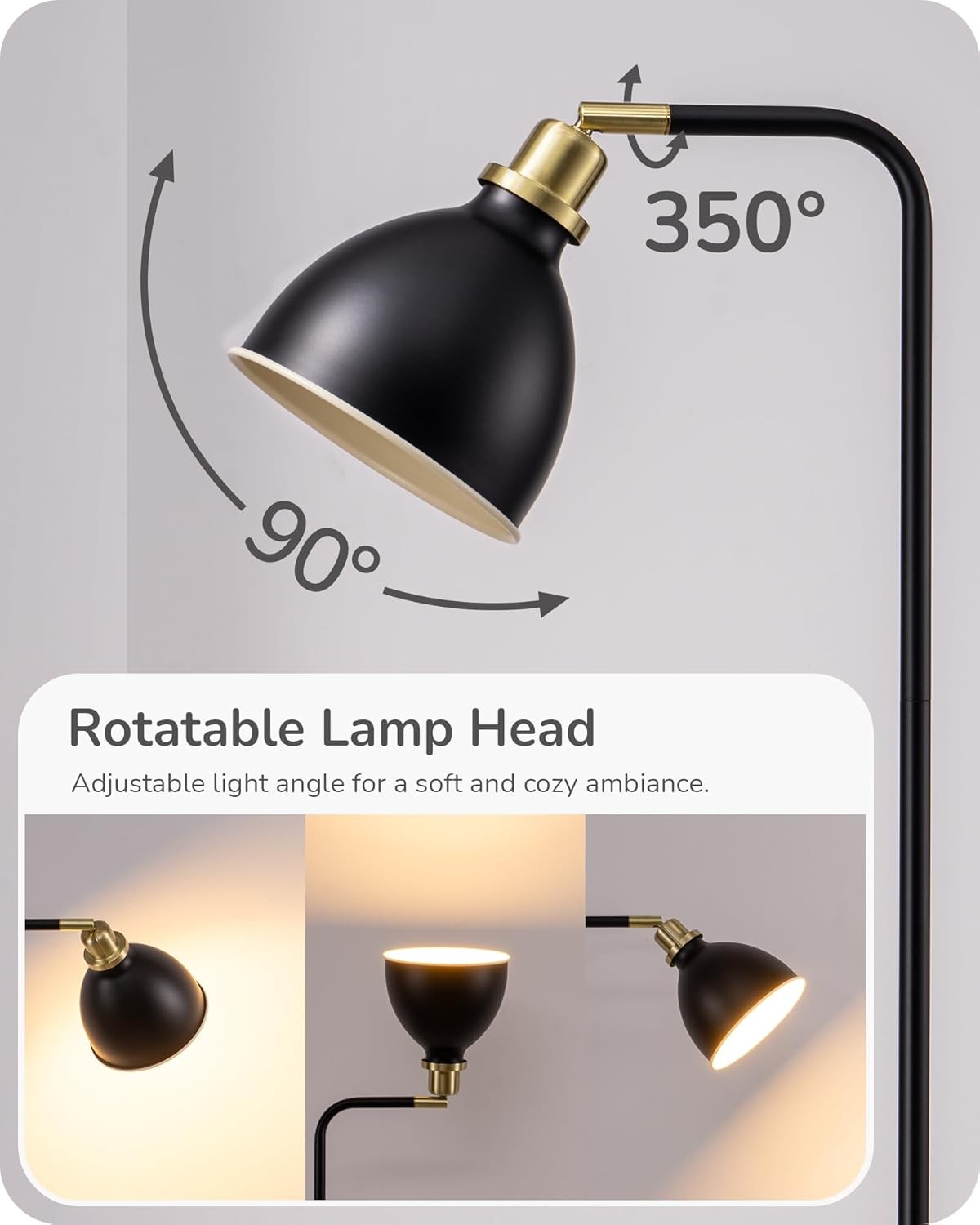 Retro Floor Lamp Adjustable Shade LED Included Black Standing Light E27