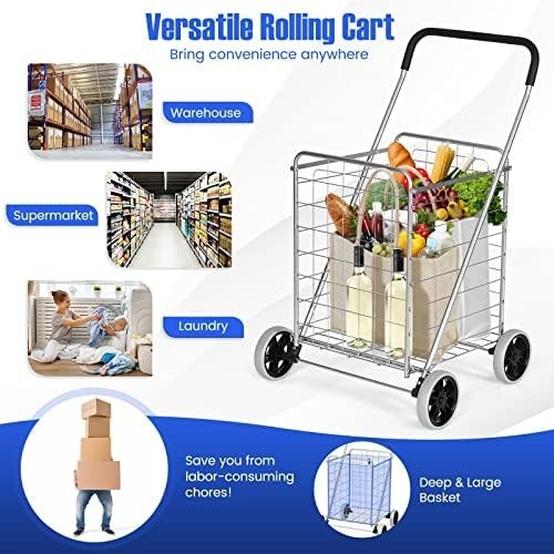 83L Folding Shopping Trolley Heavy Duty Metal Cart Grocery Push Wagon