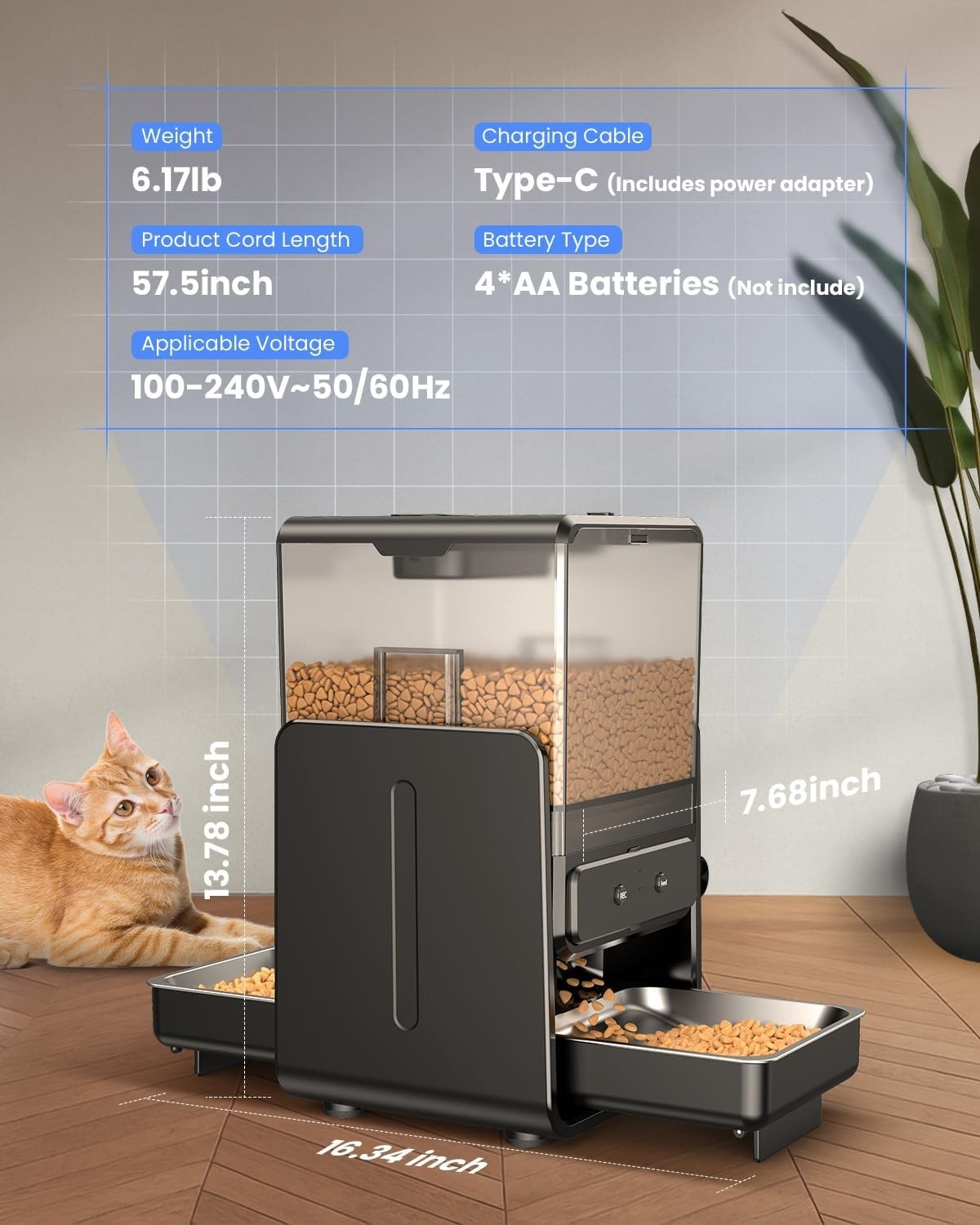 5G WiFi Automatic Cat Feeder for 2 Cats 5L Smart Dual Bowl Feeder