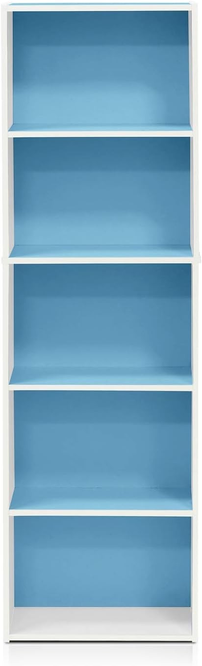5 Tier Reversible Bookcase Storage Open Shelf Compact Organizer Bookshelf Blue