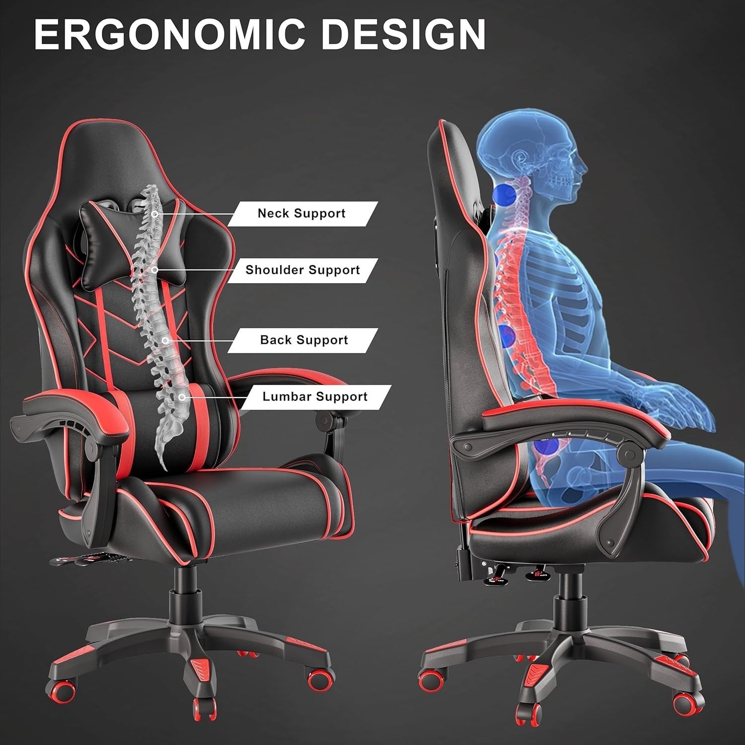 Ergonomic PU Leather Gaming Office Chair Recliner High Back Swivel 150KG Support