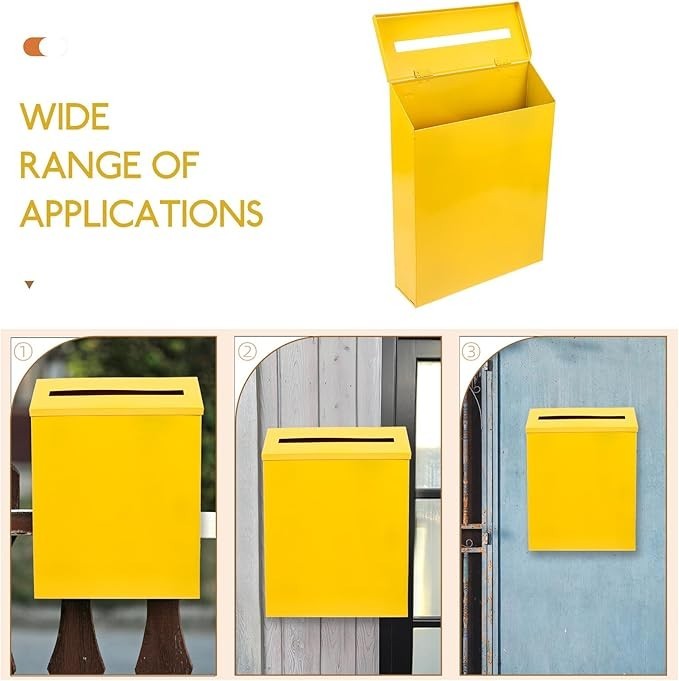 Vintage Wall Mounted Mailbox Yellow Iron – Retro Letter Box for Home & Garden