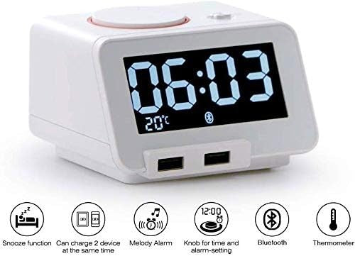 Black Digital Alarm Clock Bluetooth Speaker USB Charger Dimmer Snooze