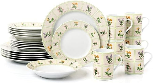 24pc Floral Porcelain Dinner Set Plates Bowls Mugs Service for 6