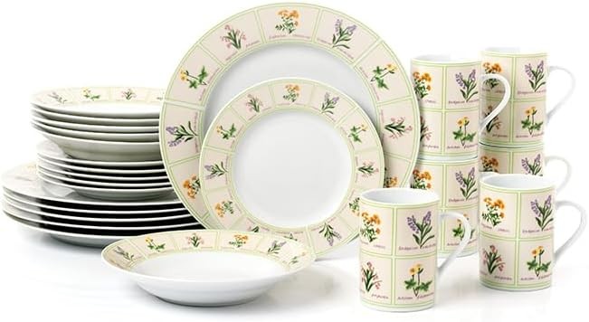 24pc Floral Porcelain Dinner Set Plates Bowls Mugs Service for 6