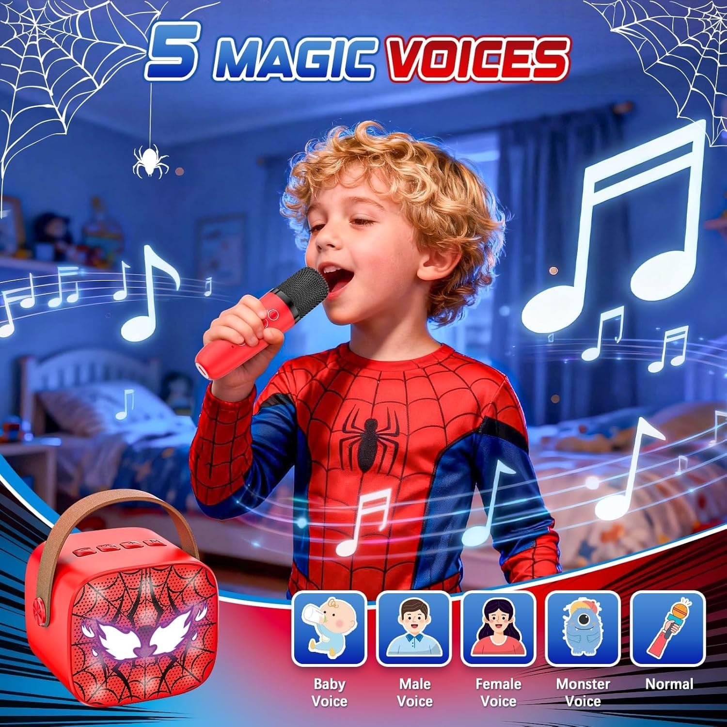 Red Spider Karaoke Machine 2 Mics Bluetooth LED Voice Changer