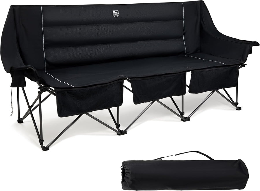 Heavy Duty 3-Seater Folding Camping Chair with Cup Holders & Bottle Opener