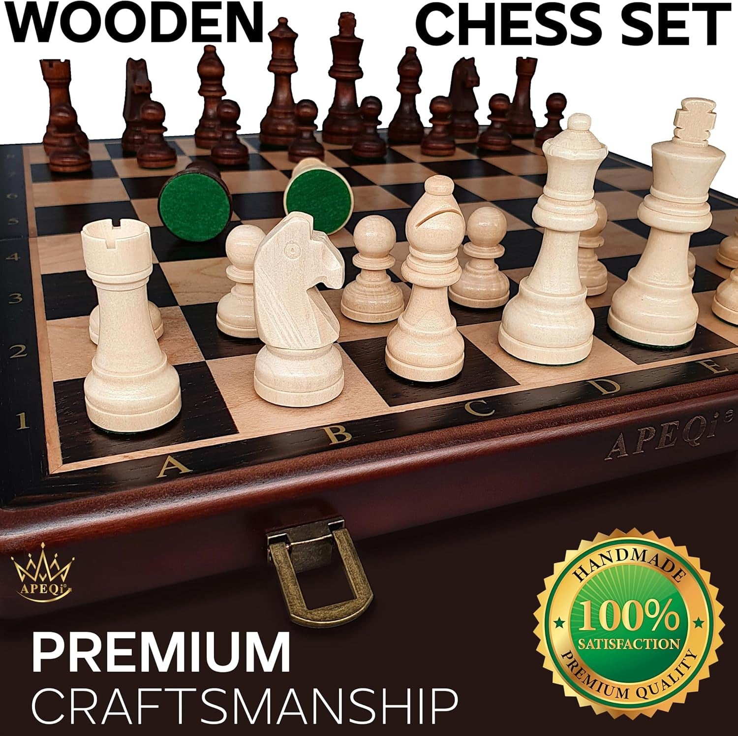 15" Magnetic Wooden Chess Set Luxury 38cm Folding Board + Extra Queens