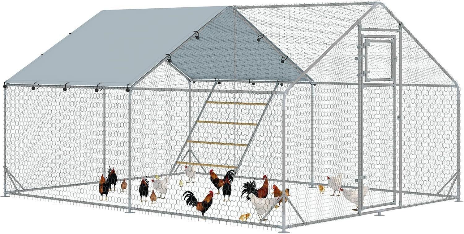 Large Walk In Chicken Run 3x4m Galvanised Coop UV Cover Feeder