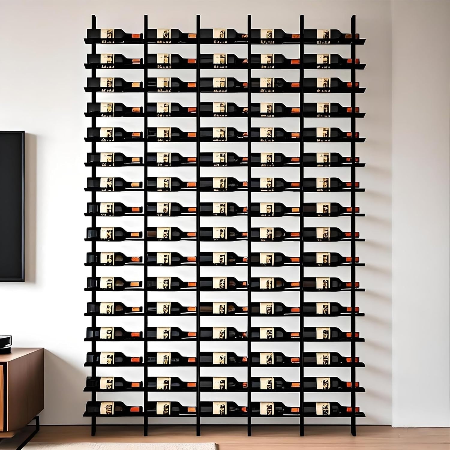 80 Bottle Wall Mounted Wine Rack Metal Wine Storage Display Black Home Bar Decor