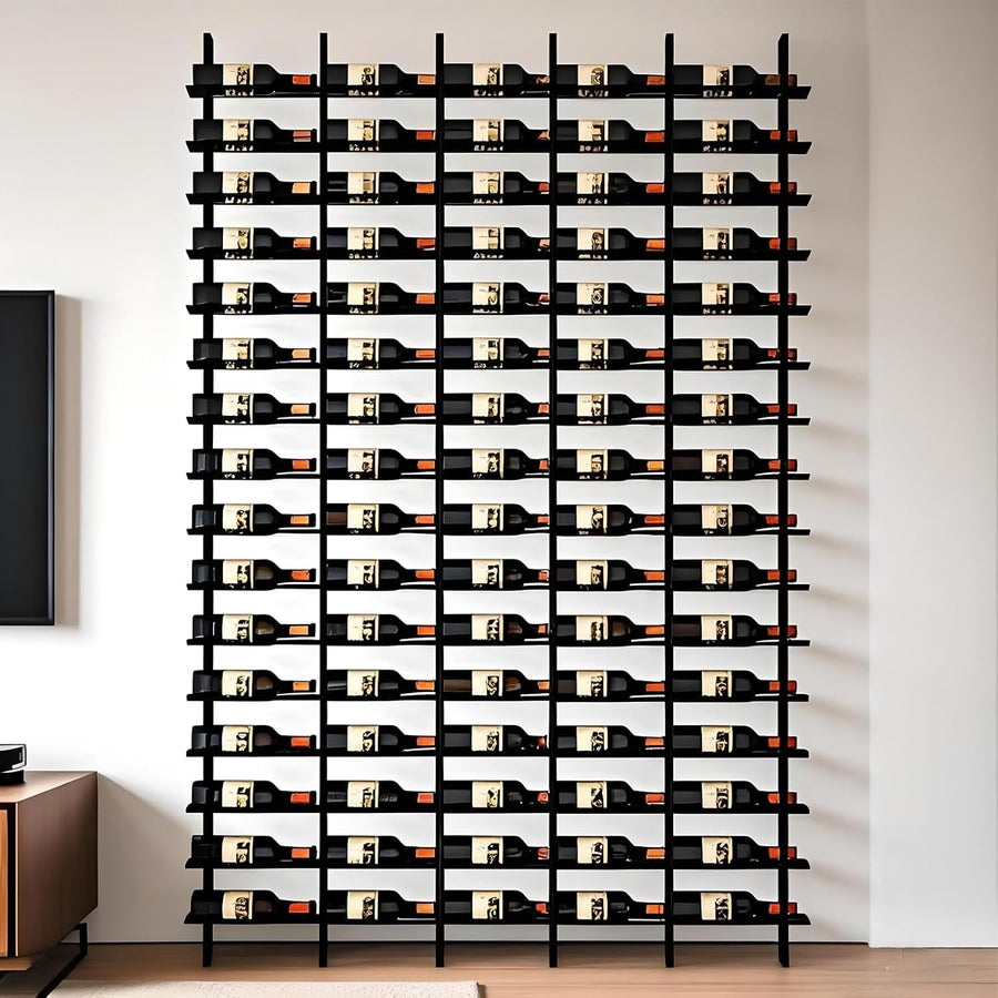 80 Bottle Wall Mounted Wine Rack Metal Wine Storage Display Black Home Bar Decor