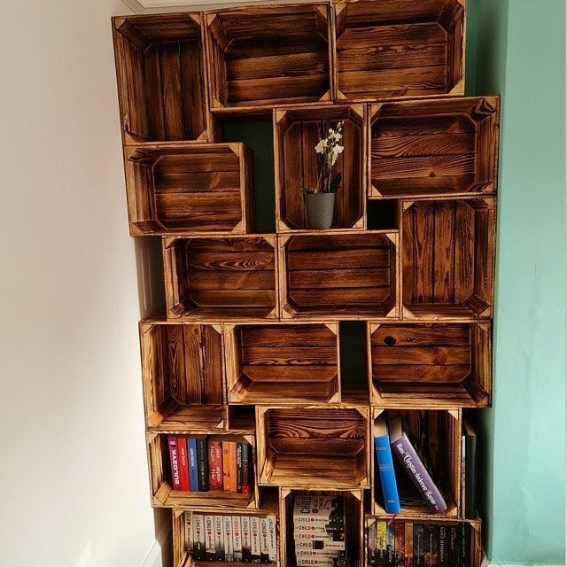 Rustic Wooden Storage Crates 29x24x39cm – Handmade Decorative Set of 6