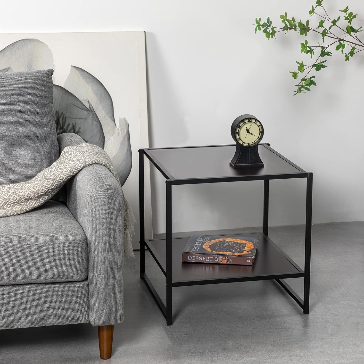 Square Side Table 51x51x51 cm | Nightstand & End Table w/ Shelf