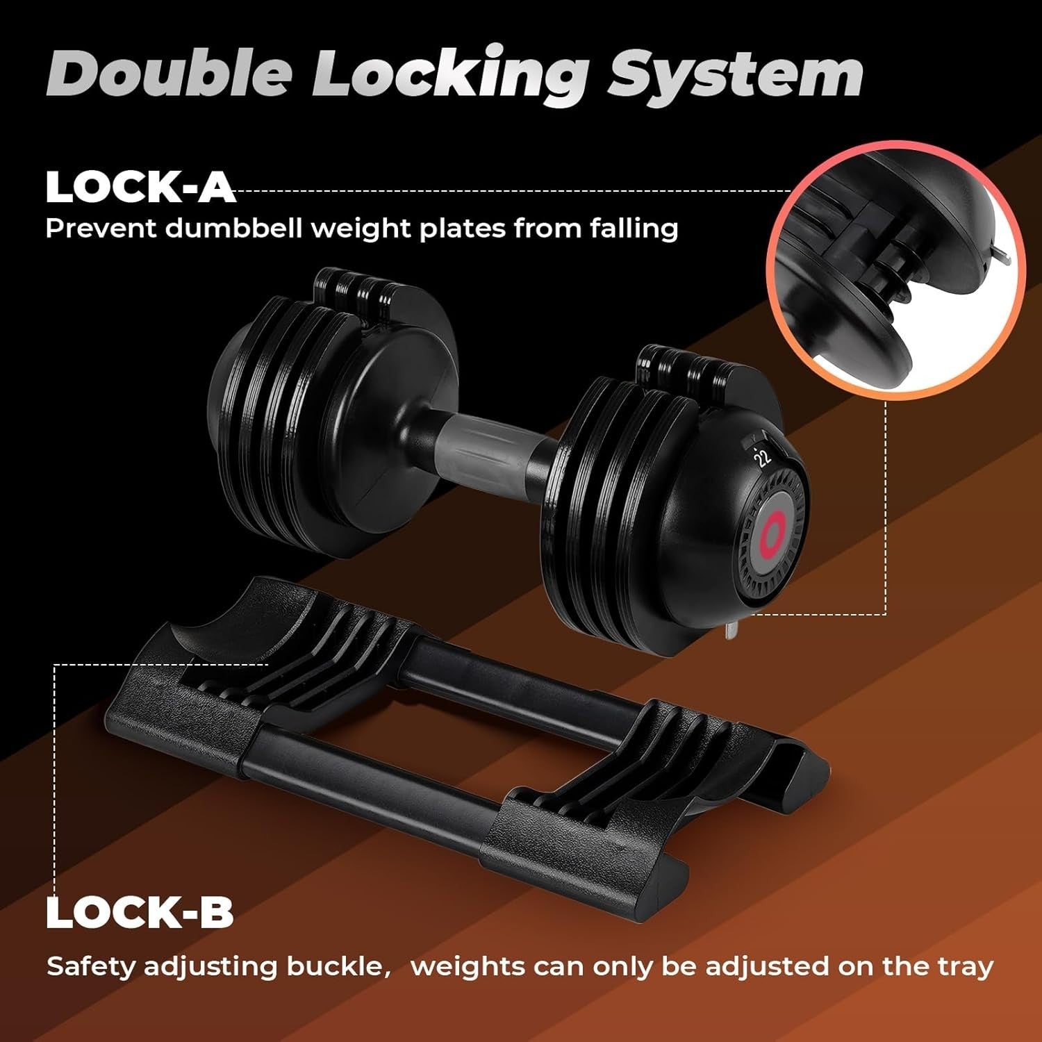 22LB / 52LB Adjustable Dumbbell Fast Dial 5-in-1 Space Saving Home Gym