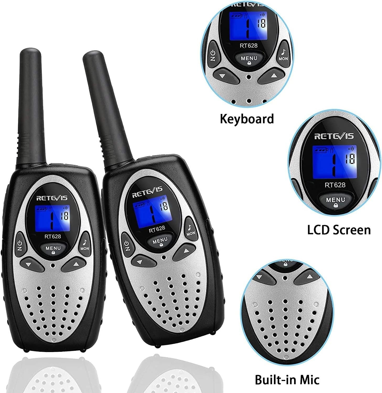 Kids Walkie Talkies 1 Pair Silver Long Range VOX 8 Channel Family Outdoor Toy