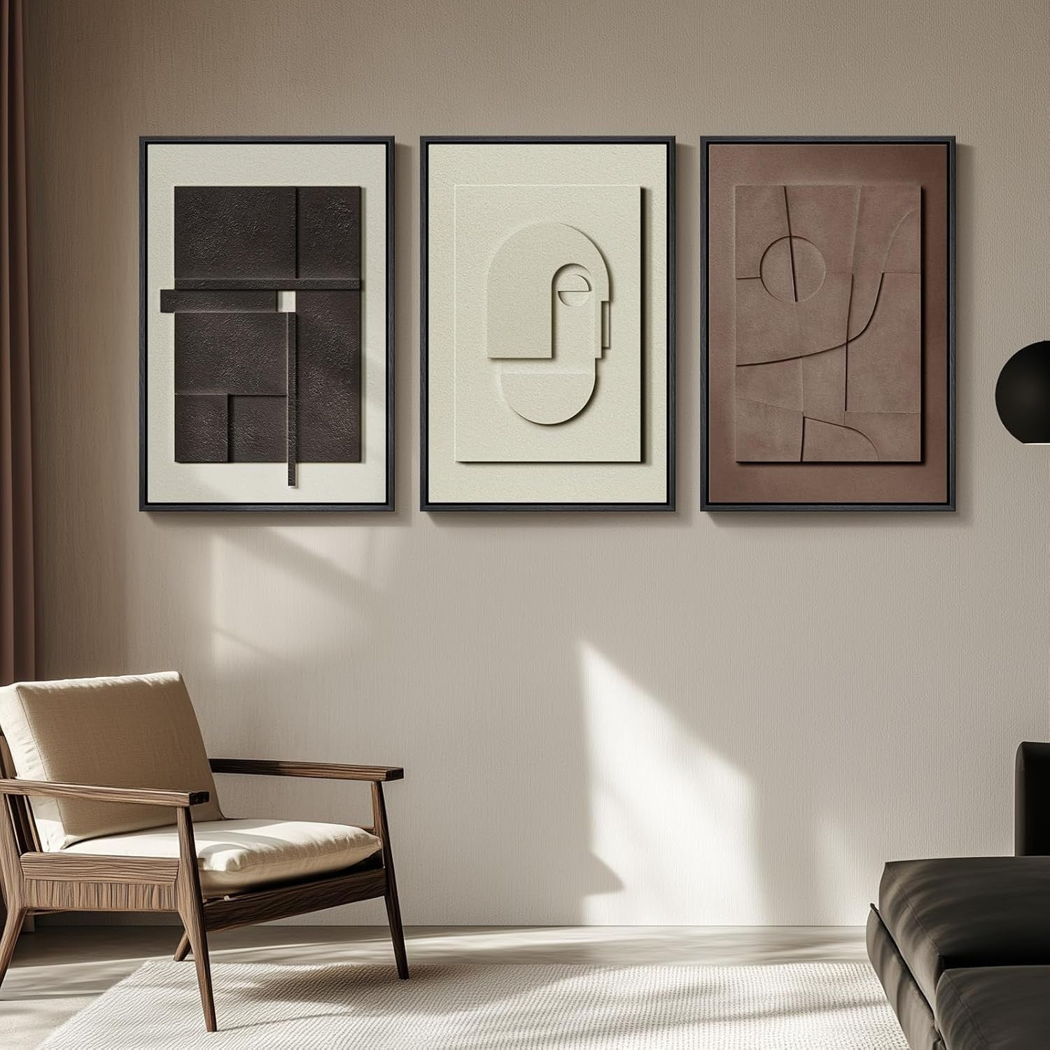 Large 3D Textured Wall Art Set 3pc 24x36in Framed Abstract