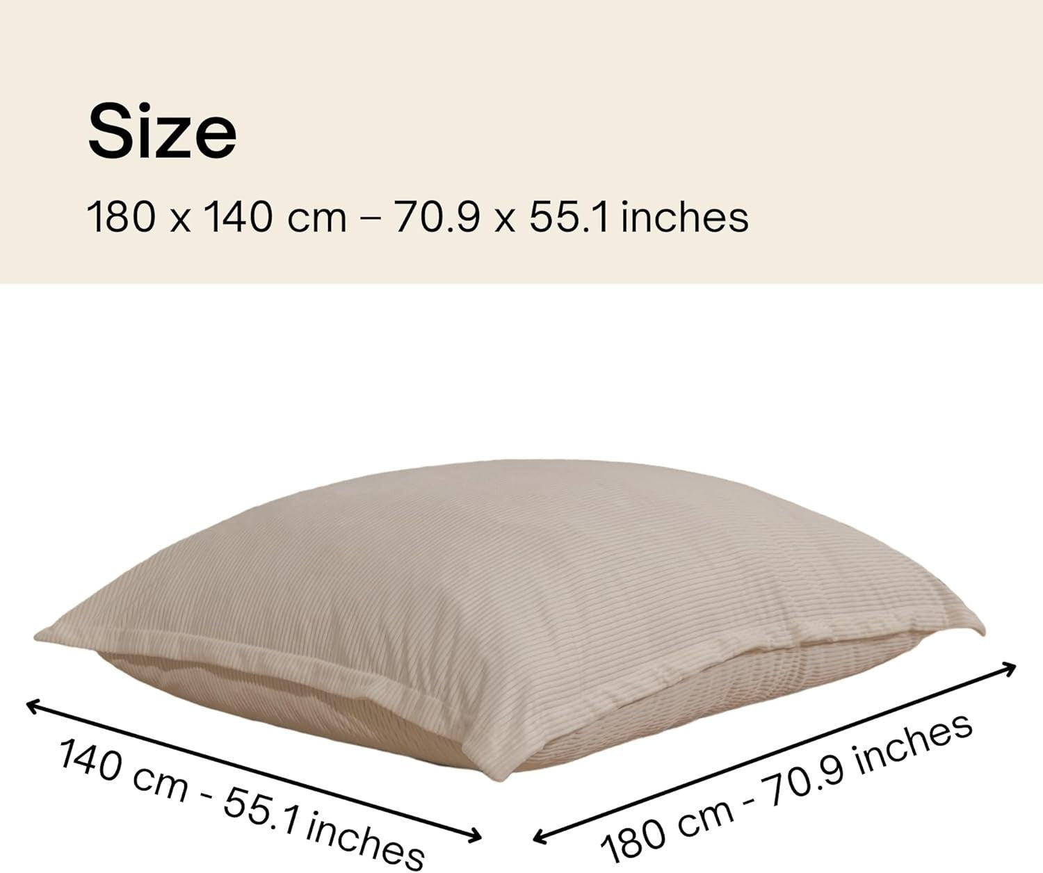 XXL Foam Bean Bag Light Grey Sofa for Adults-Kids Corduroy Floor Seat 180x140cm