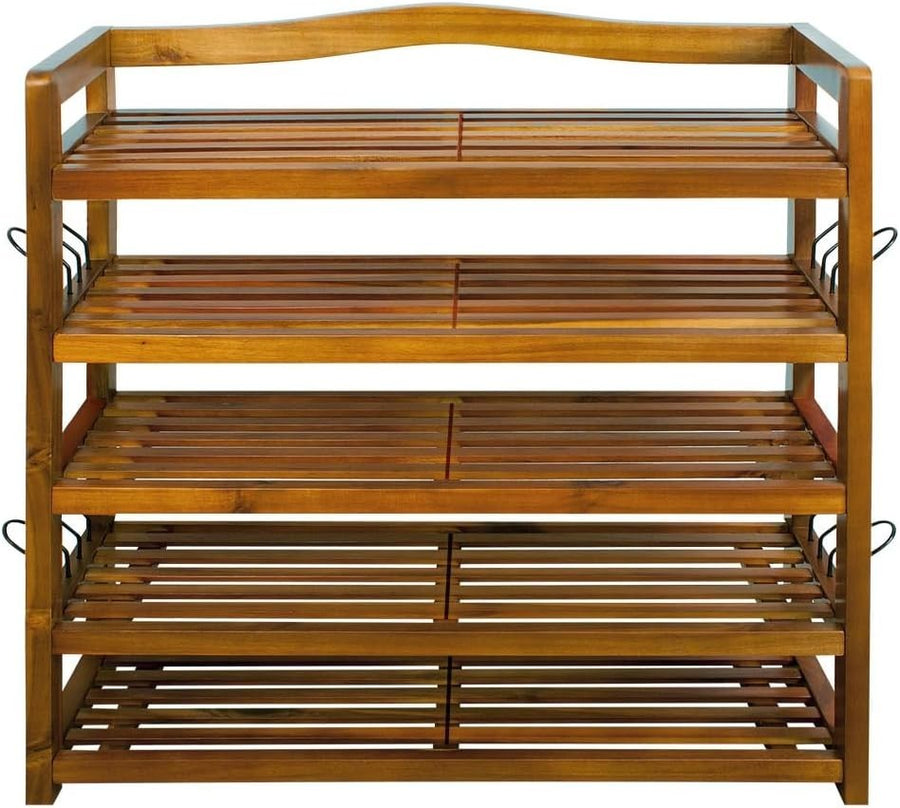 5-Tier Solid Acacia Wood Shoe Rack, 95x26x82 cm Dark Brown, Rustic Design