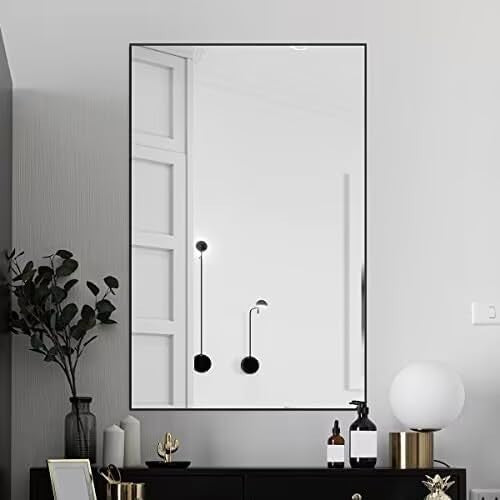Large Wall Mirror 36x24” Black Frame Modern Bathroom Vanity Decor