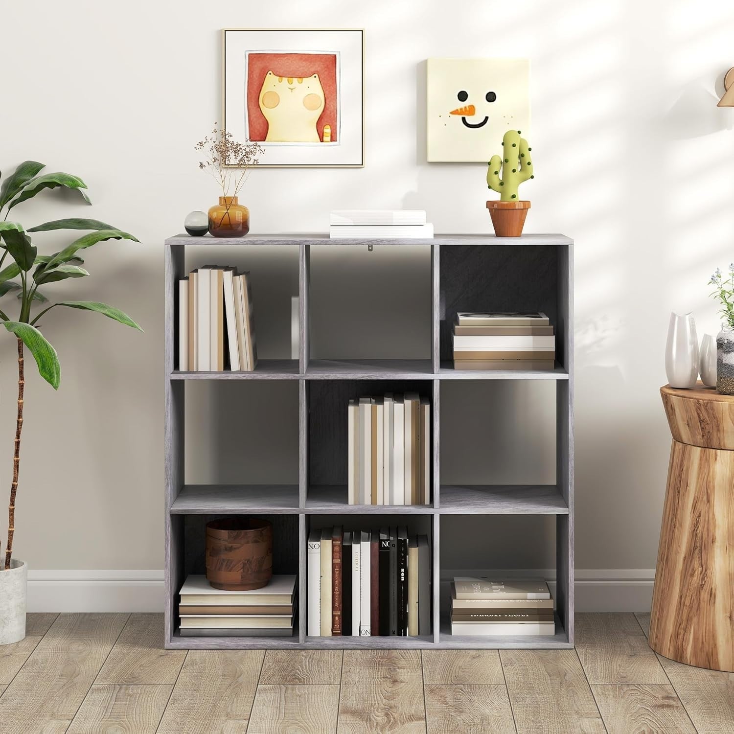 9 Cube Marble Grey Bookcase – Modern Storage Shelf Unit for Home Office