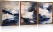 3 Panel Blue Abstract Canvas Wall Art 30x40cm Framed Set