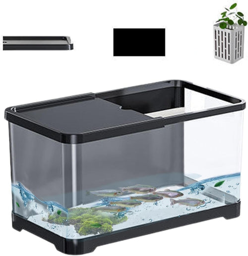 Small Aquarium Kit 1.5 Gallon Desktop Fish Tank w/ Basket Black