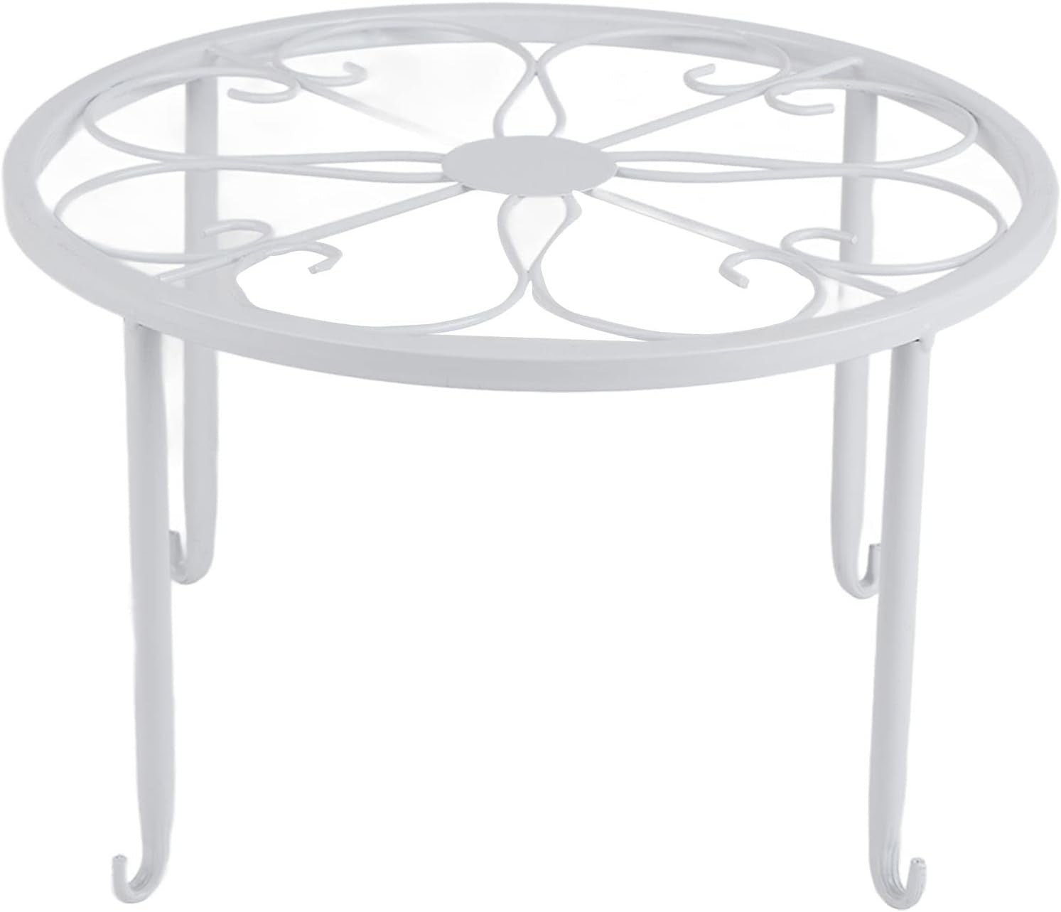 White Metal Plant Stand Round Iron Flower Pot Holder Indoor Outdoor Balcony