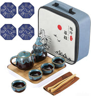 Portable Porcelain Kung Fu Tea Set Travel Teapot Cups Bamboo Tray Bag