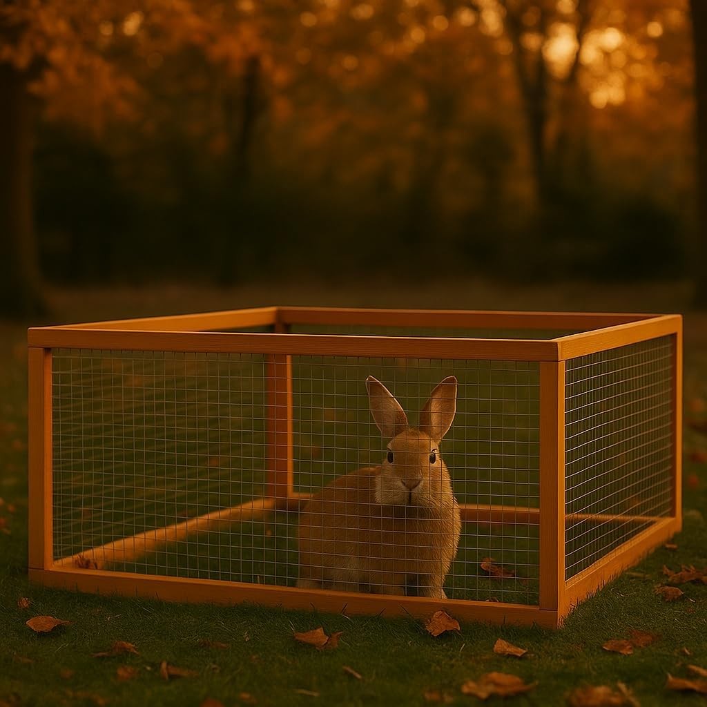 Wooden Rabbit Run Outdoor Small Animal Enclosure Secure Mesh Cover