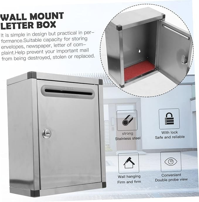 Wall Mount Stainless Steel Mailbox Silver Lockable Post Box Weatherproof Secure