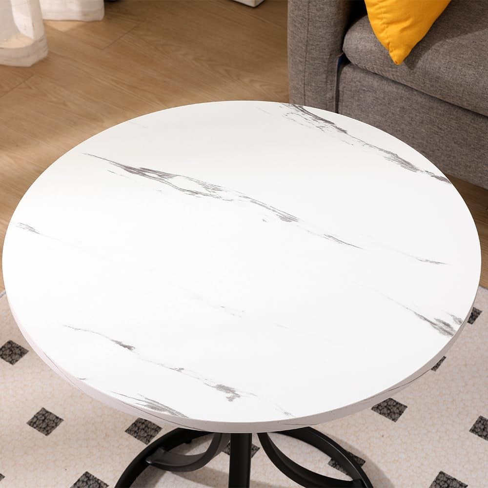 Round White Marble Coffee Table – Modern 50cm Small Sofa Side End Table
