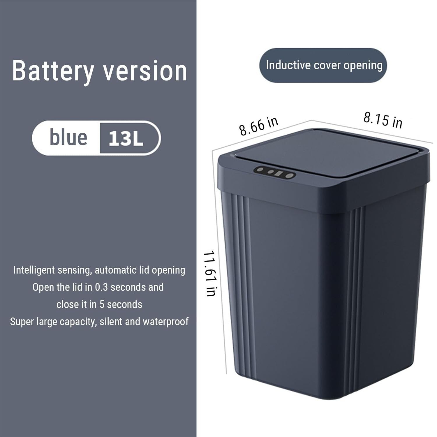 13L Touchless Kitchen Bin Motion Sensor Smart Trash Can Blue