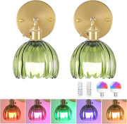 Set of 2 Rechargeable Wall Sconces with Remote, 12 Color Dimmable LED