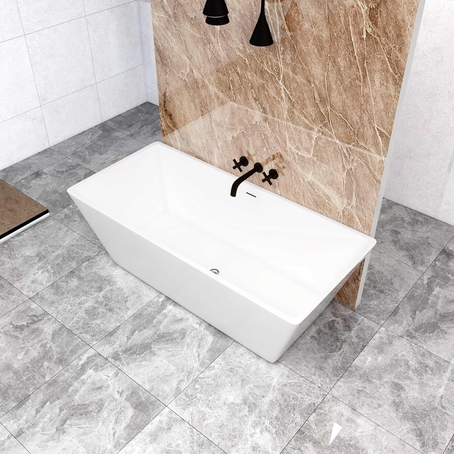 Luxury 1700x800mm Freestanding Double Ended Bathtub Gloss White Acrylic