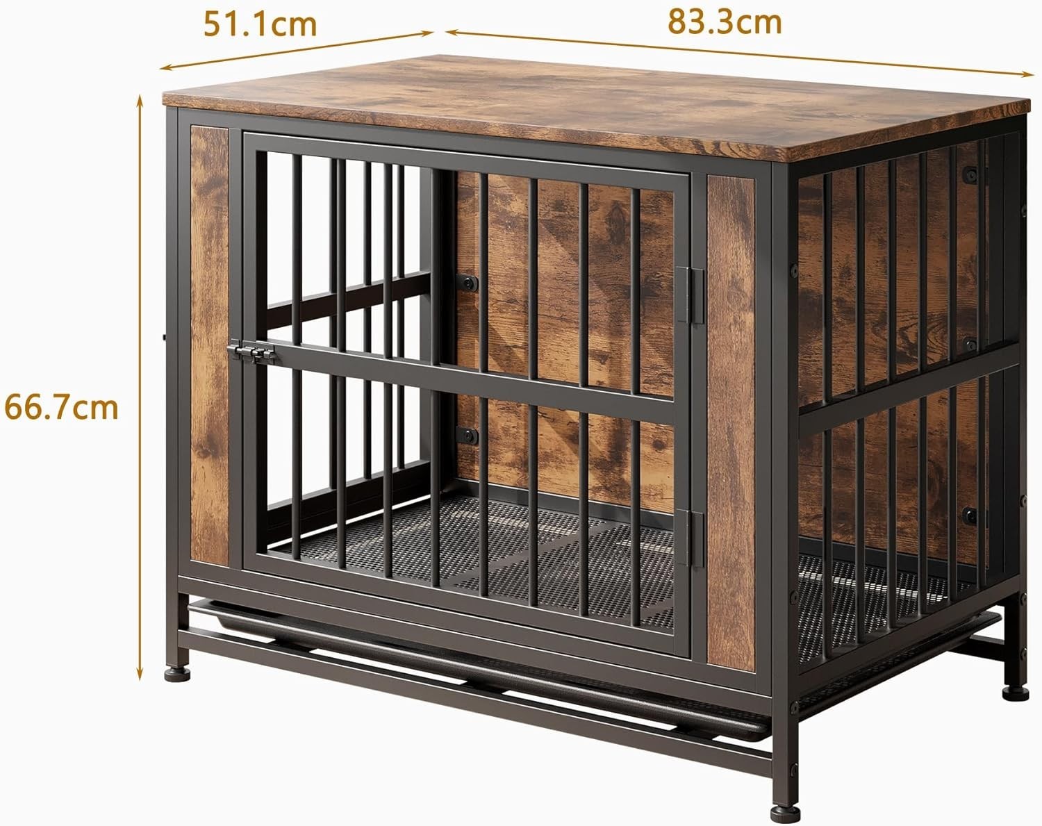 Heavy Duty Chew-Resistant Dog Crate Furniture with Double Doors & Tray