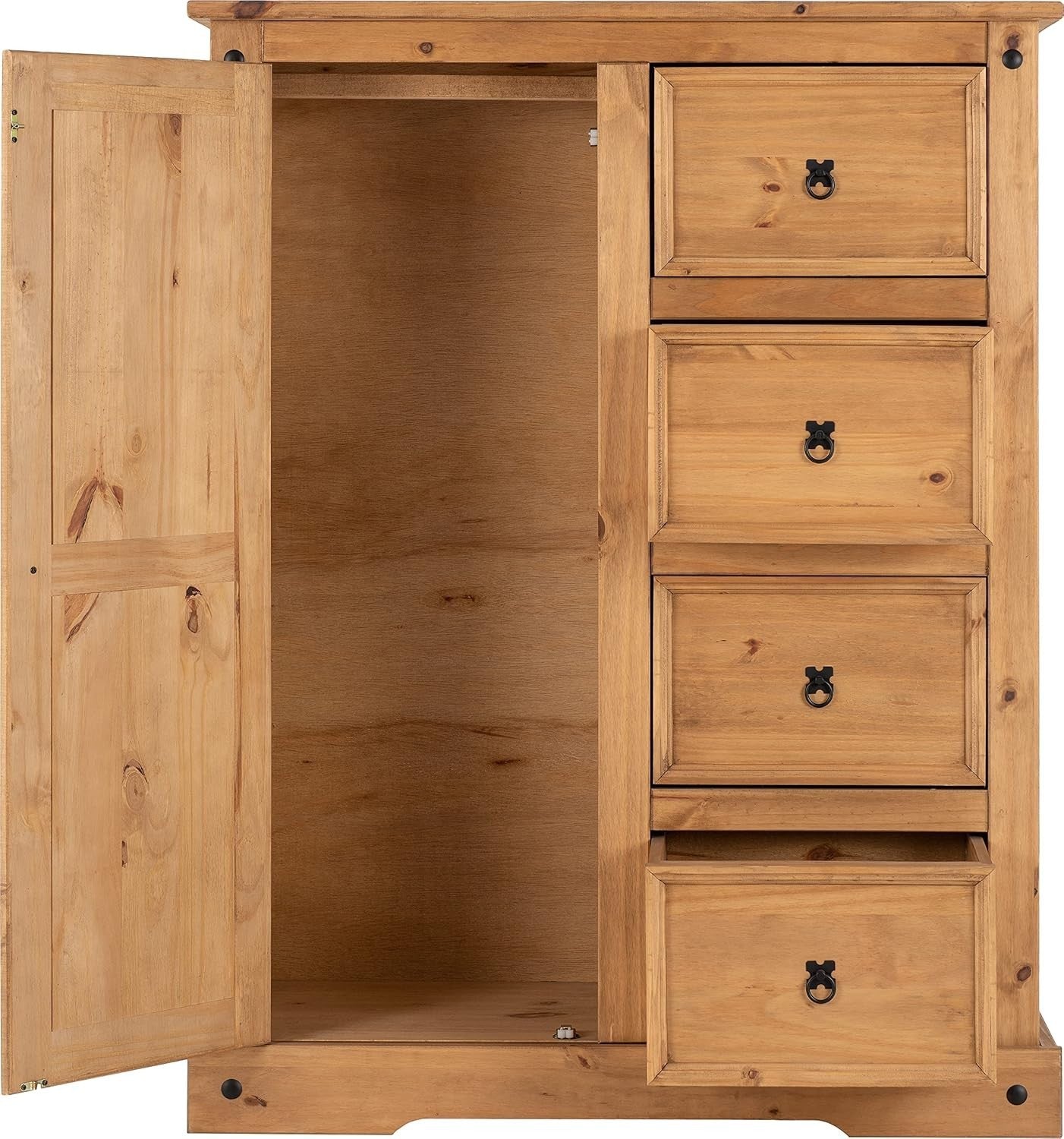 Rustic Pine Wardrobe 1 Door 4 Drawers Bedroom Storage with Hanging Rail