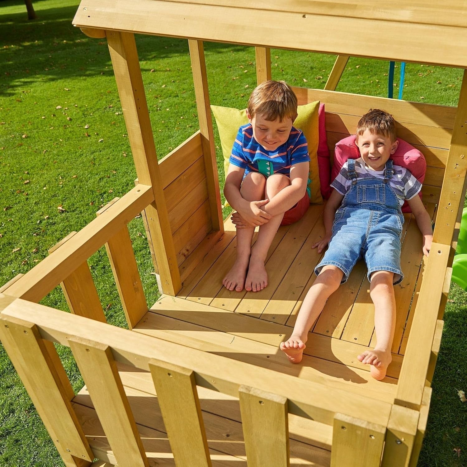 Wooden Treehouse Play Tower with Slide Two Storey Outdoor Kids