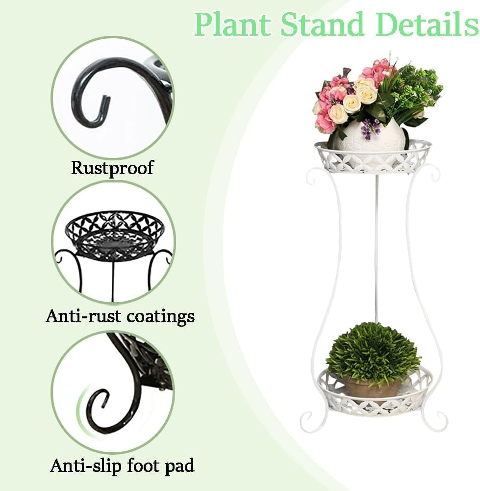 2 Tier White Metal Plant Stand Indoor Outdoor Flower Pot Display Rack 79CM