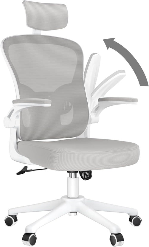 Grey Ergonomic Office Chair Mesh Back Support Adjustable Height Headrest Home De