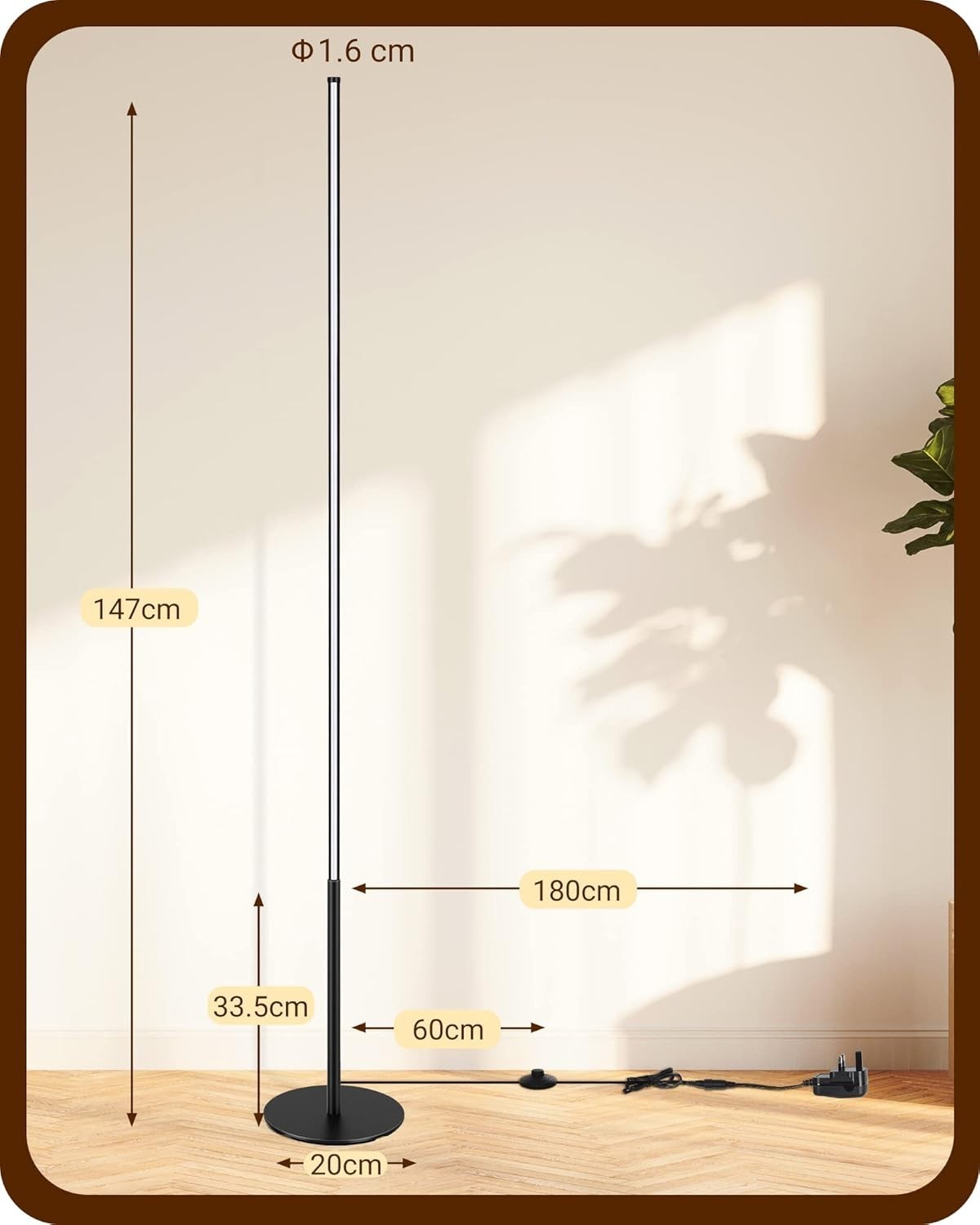 2 Pack Dimmable Modern LED Floor Lamp 57.5" Slim Design Warm Light
