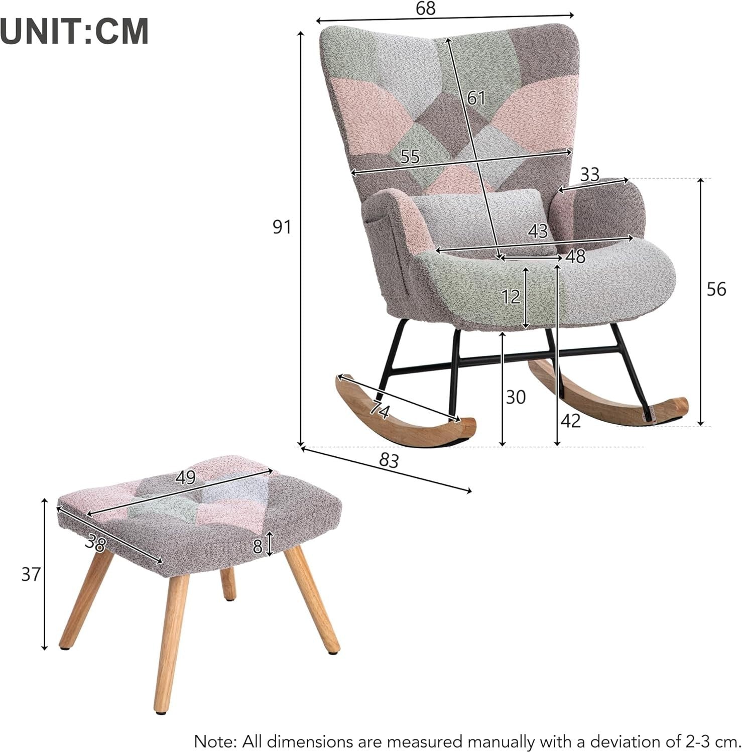 Patchwork Rocking Chair with Ottoman | Ergonomic Comfort & Solid Wood Legs