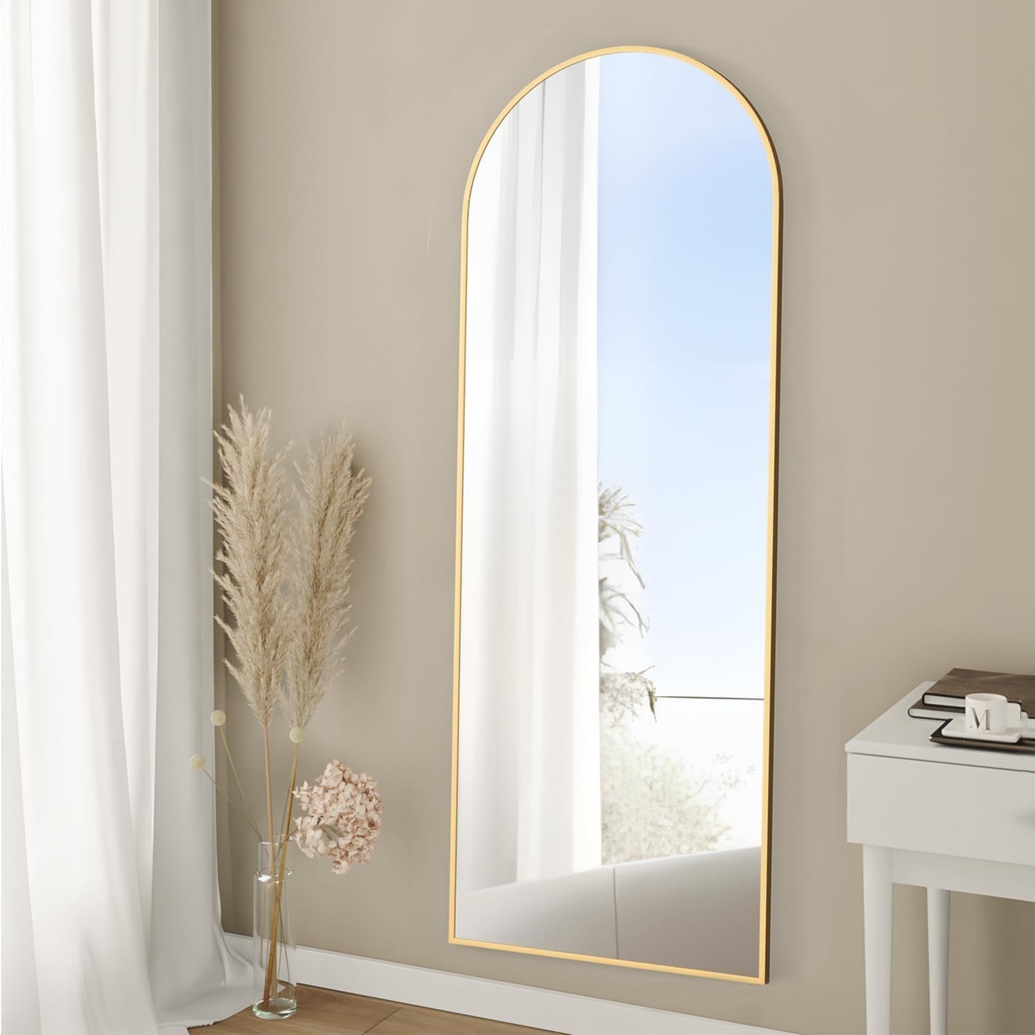 Gold Arch Full Length Mirror 162x53cm Leaning Wall Floor Standing Modern