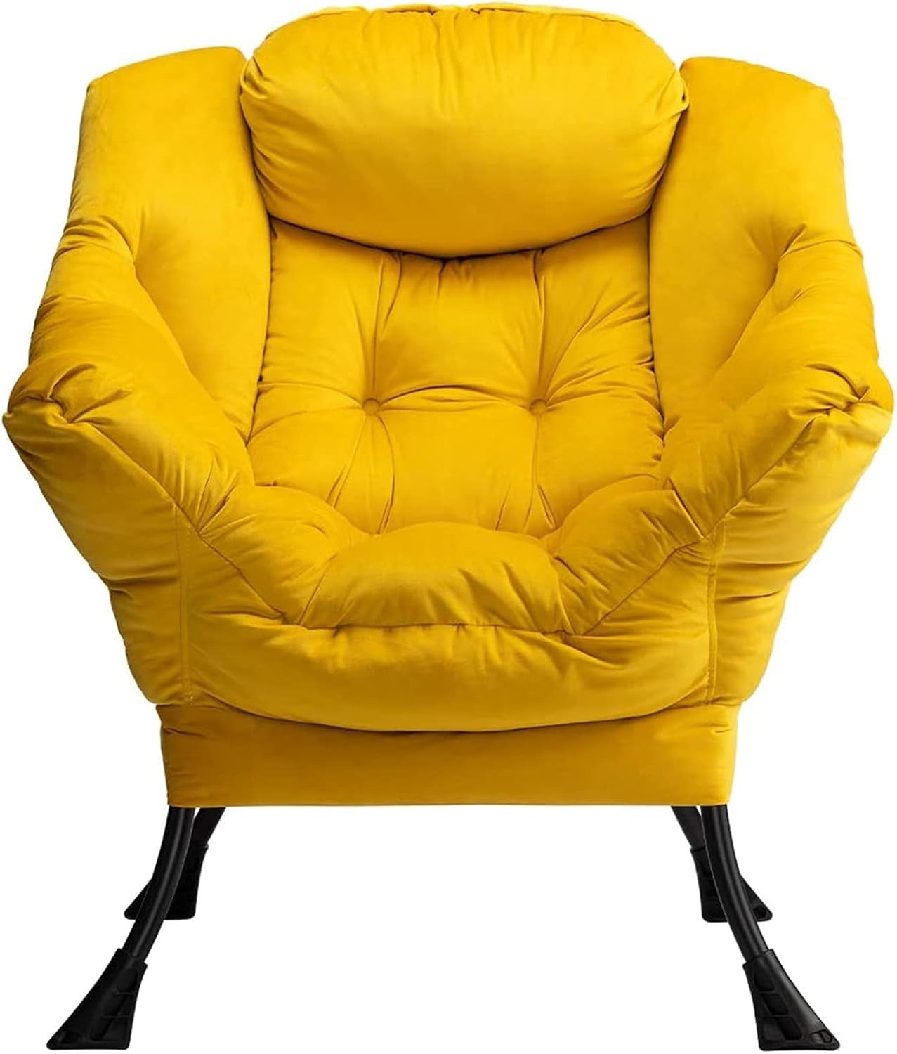 Velvet Accent Armchair with Steel Frame | Comfy Reading & Relax Chair Yellow