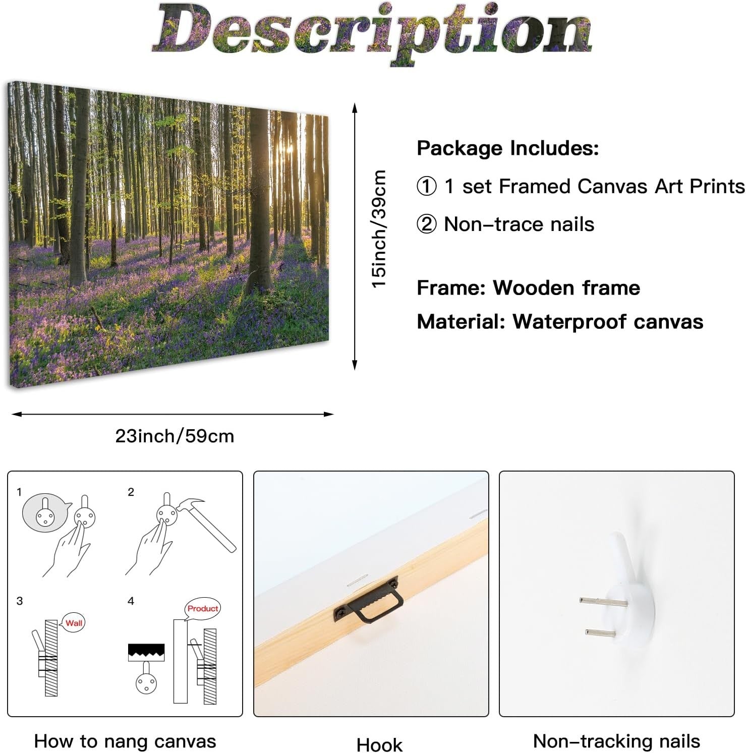 Forest Canvas Wall Art Sunrise Woodland Landscape Framed Nature Decor 40x30cm