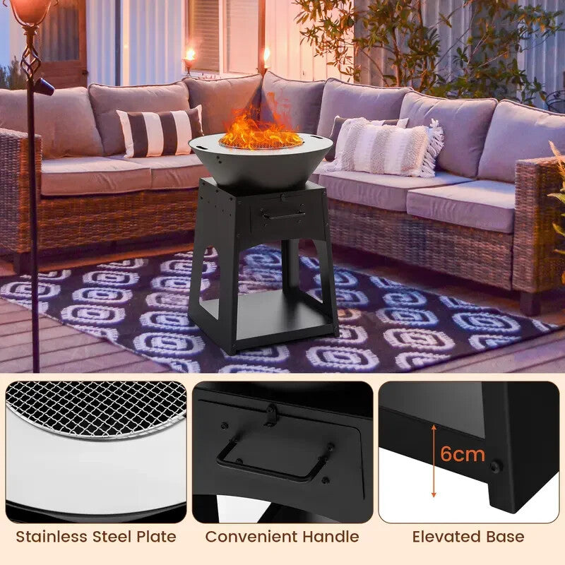 Outdoor Fire Pit BBQ Grill Wood/Coal Burner w/ Tools, Rack & Gloves