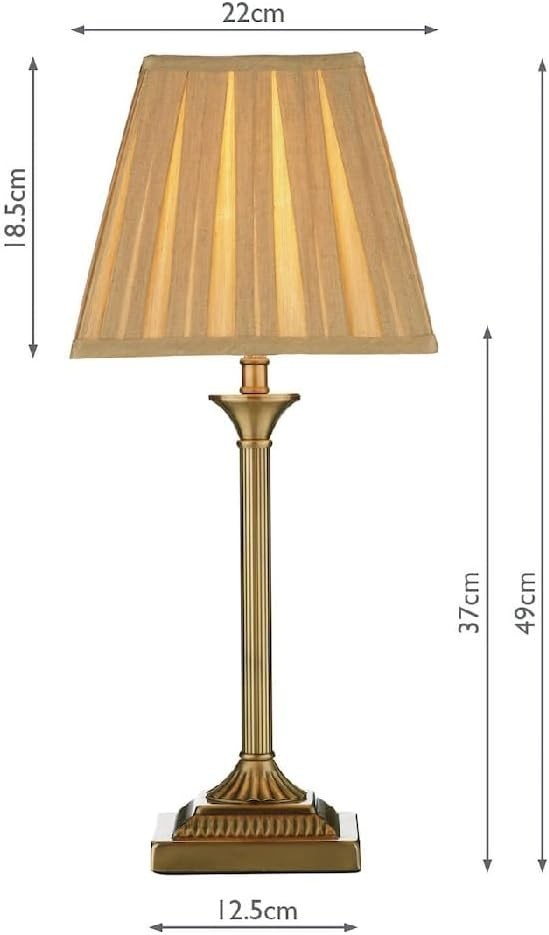 Antique Brass Candlestick Table Lamp with Gold Silk Shade & Inline Switch