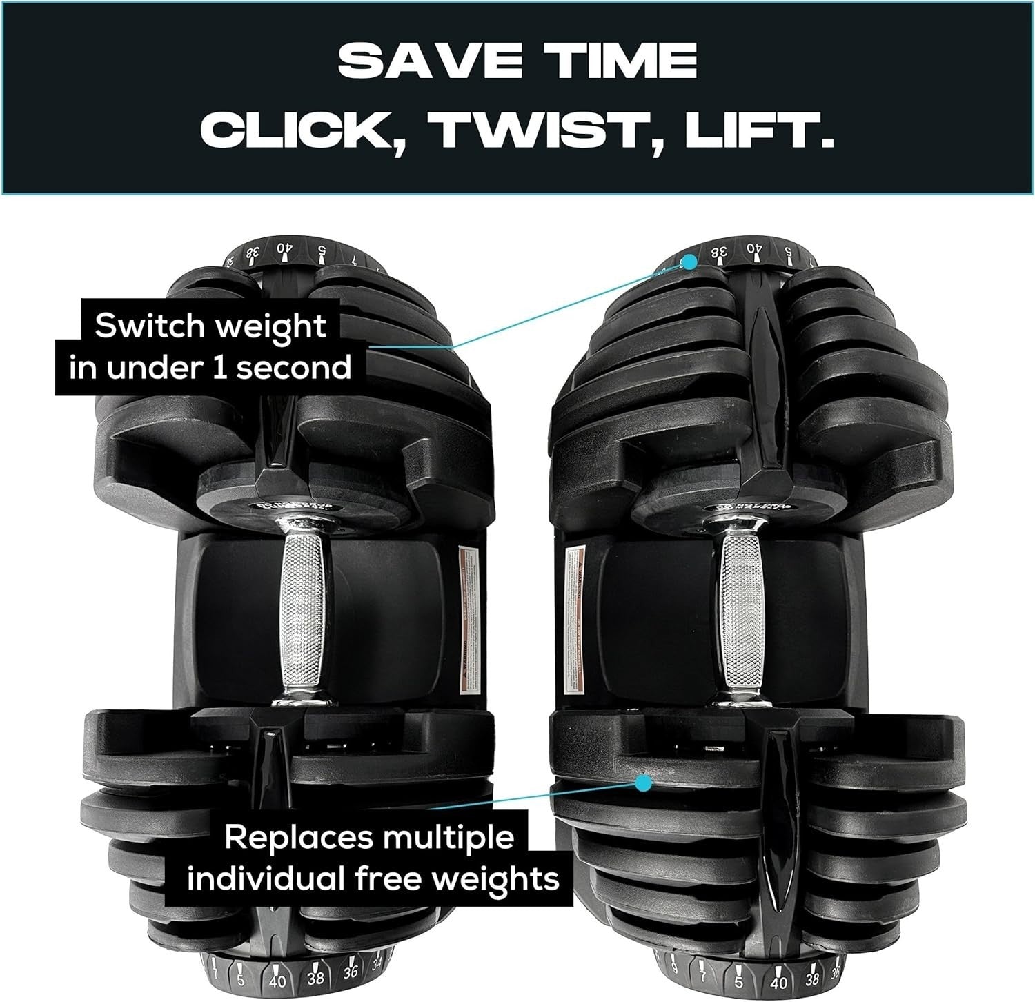 Smart Click Adjustable Dumbbells Pair 5–40kg With Stand Anti Slip