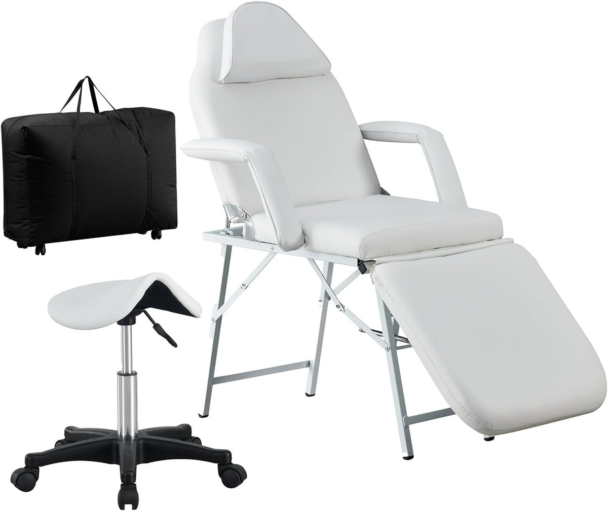 Foldable 3-Section Adjustable Beauty Massage Bed Portable Lash Tattoo Table