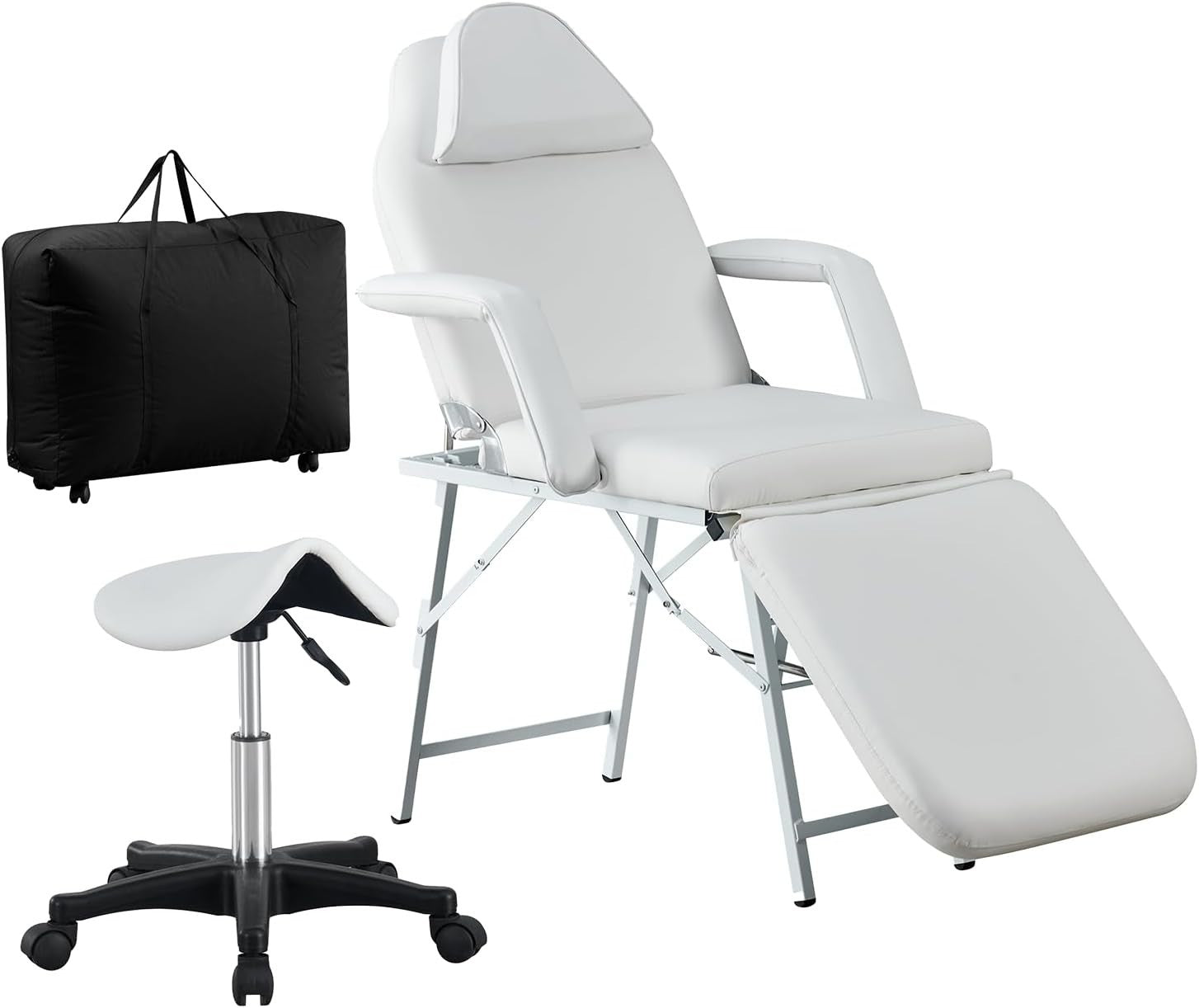 Foldable 3-Section Adjustable Beauty Massage Bed Portable Lash Tattoo Table