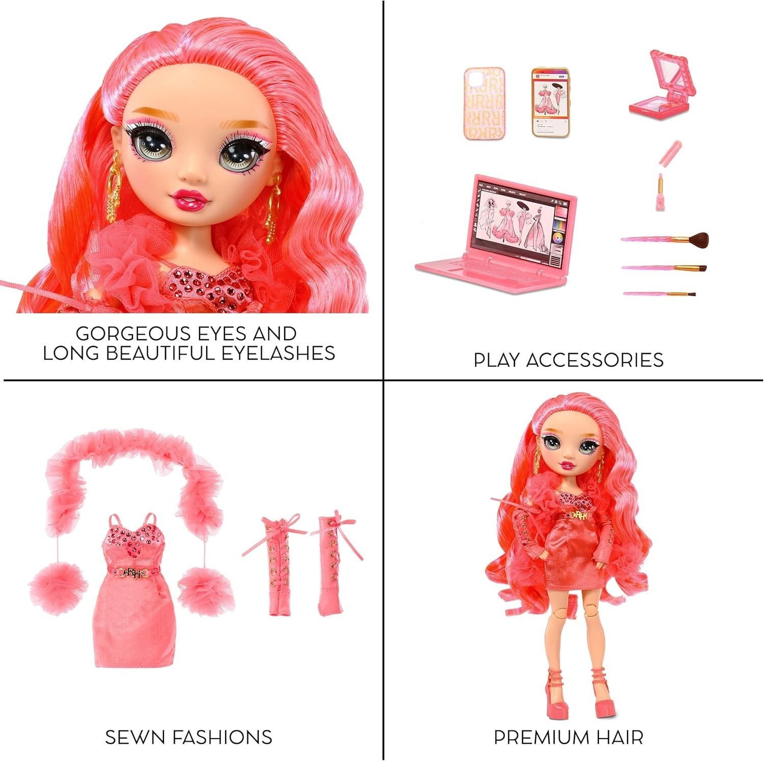 Pink Fashion Doll Poseable Satin Dress 10+ Accessories Display